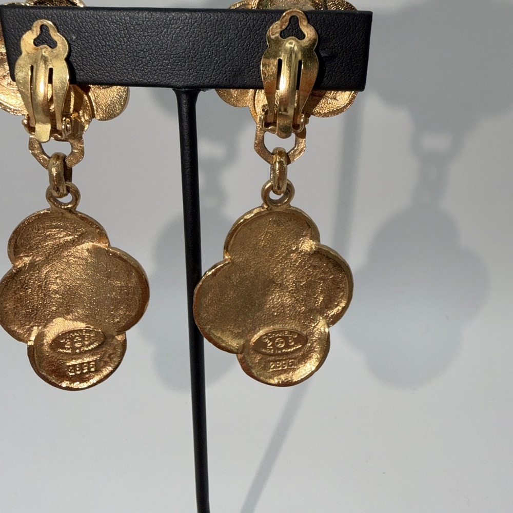CHANEL Gold Metal Coin Medallion Drop Earrings, Signed 28 - Picture 6 of 14